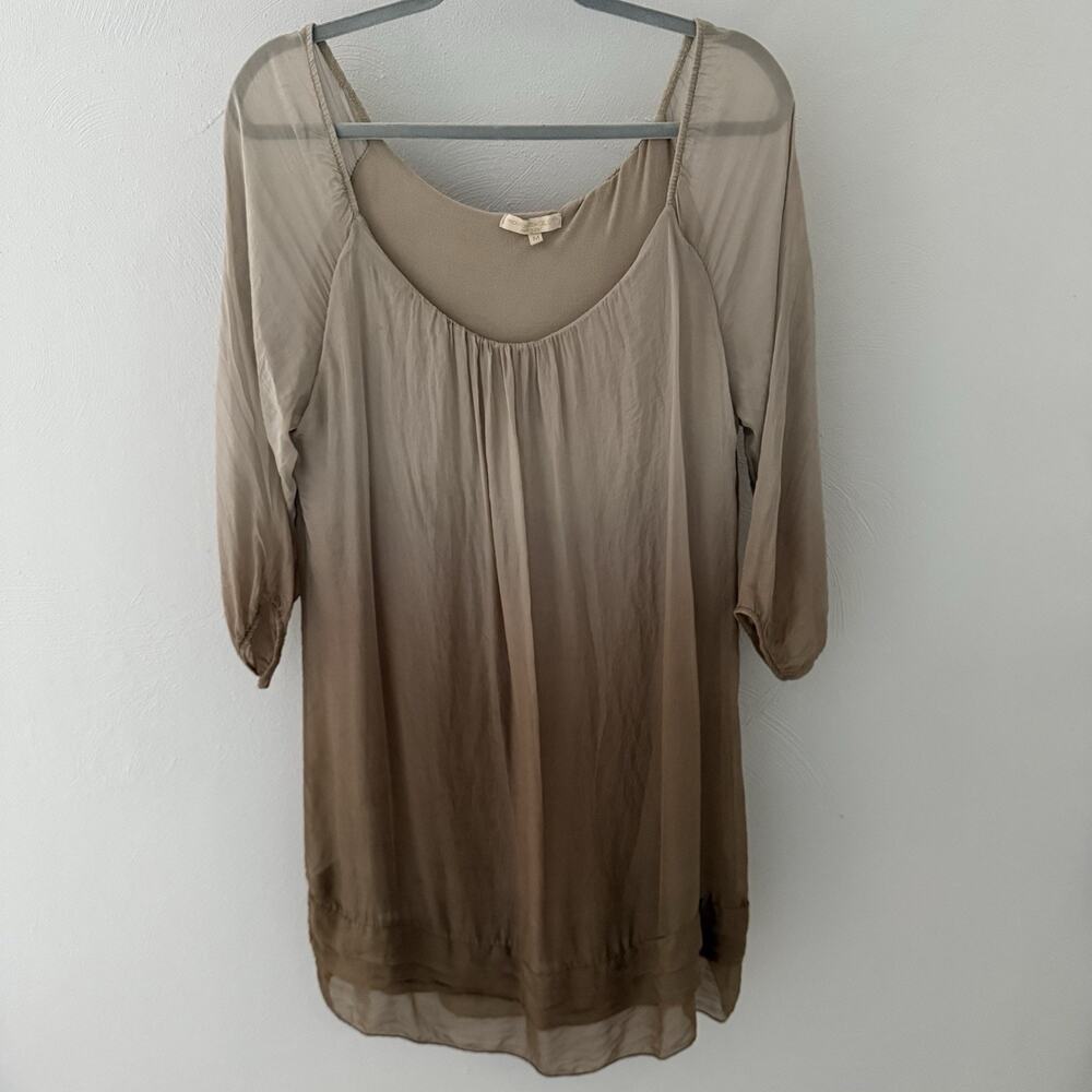 Coastal‎ Grandma 100% Silk Ombré Dress Taupe Sheer Overlay Italy Shift Tunic M